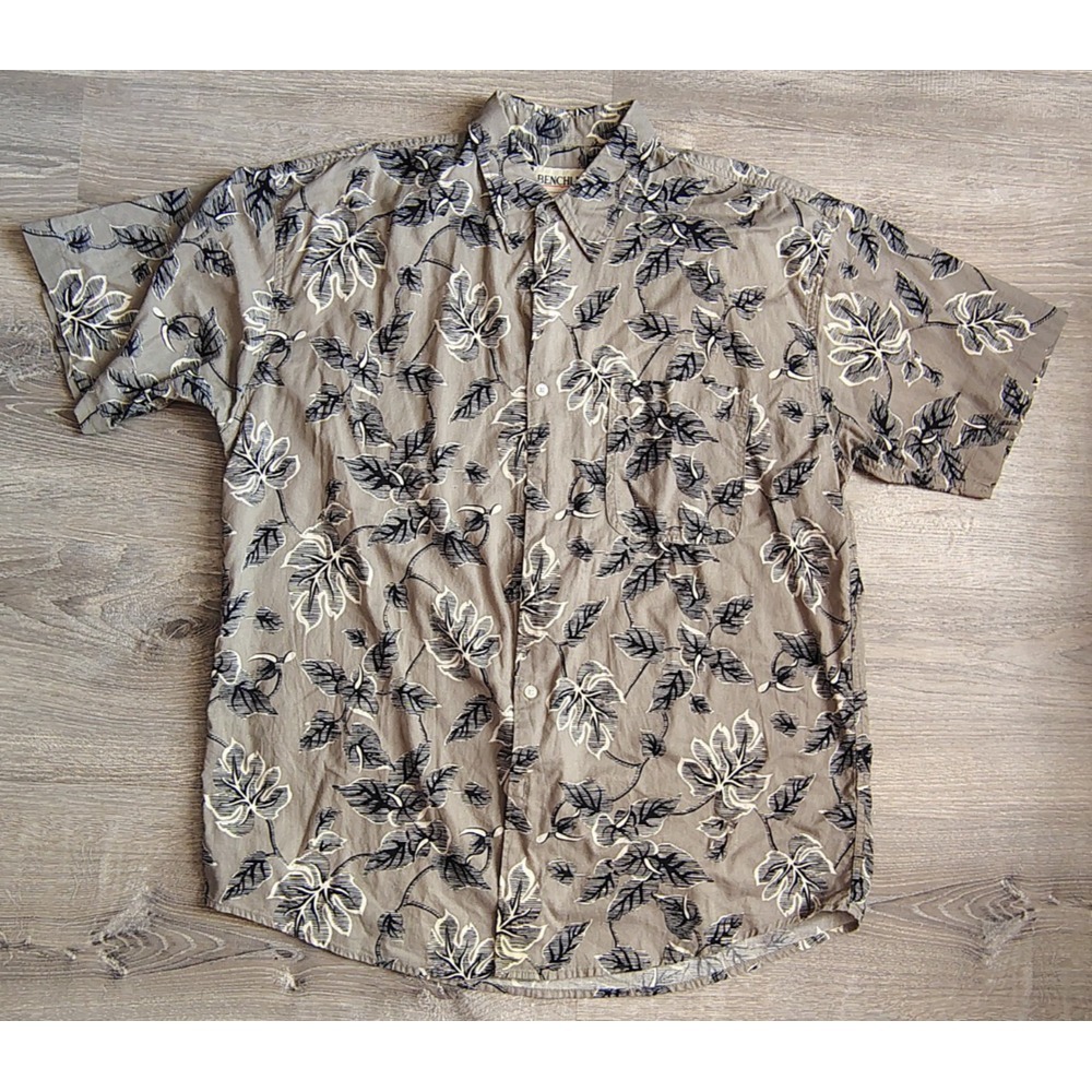Mens Tropical Shirt BENCHLINE Pocket Button Monstera Black White Gray Lโ Cotton